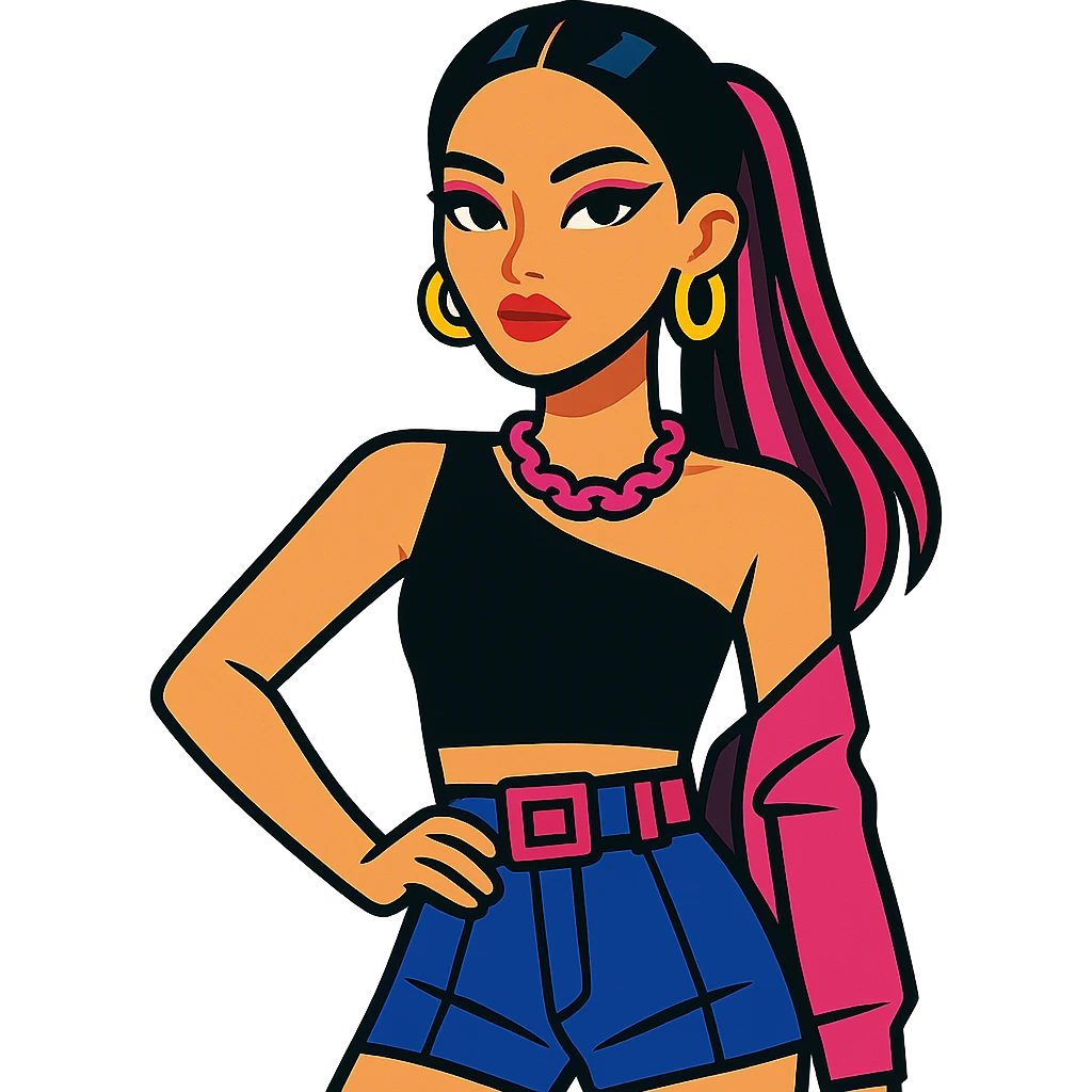 Blackpink-style K-pop avatar, bold makeup, trendy hair, fashionable outfit, confident pose emoji