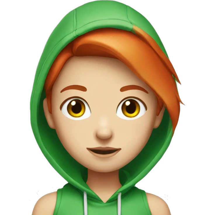 white red hair girl in a green hoodie with green eyes emoji