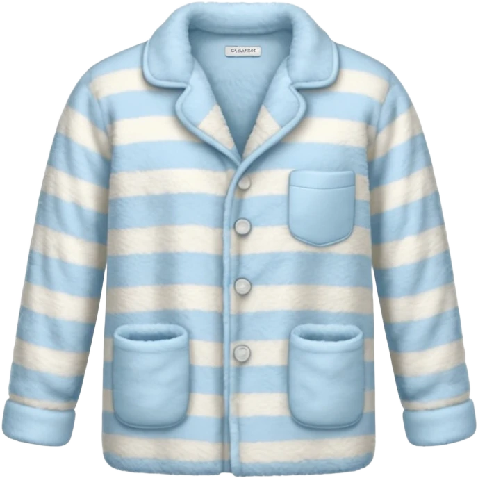 emoji of an isolated fluffy fleece pajama top with soft pastel vertical stripes, plush fuzzy texture, light grey and pastel blue tones, button-down long sleeves, neatly folded flat-lay, no person, no body, no mannequin, cozy warm winter mood, soft shading emoji