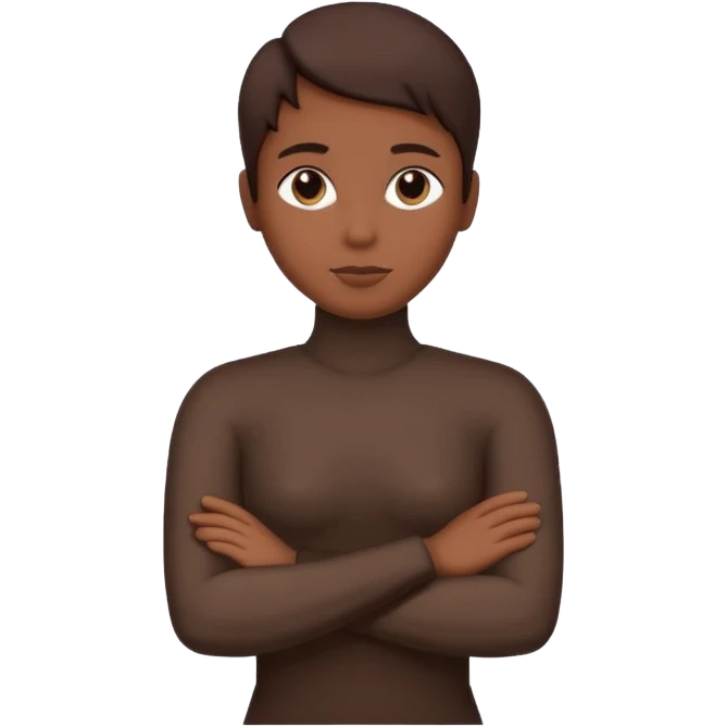 Minimalist human silhouette, upper body only, arms crossed, no facial features, solid dark shape, flat icon style, centered, transparent background emoji