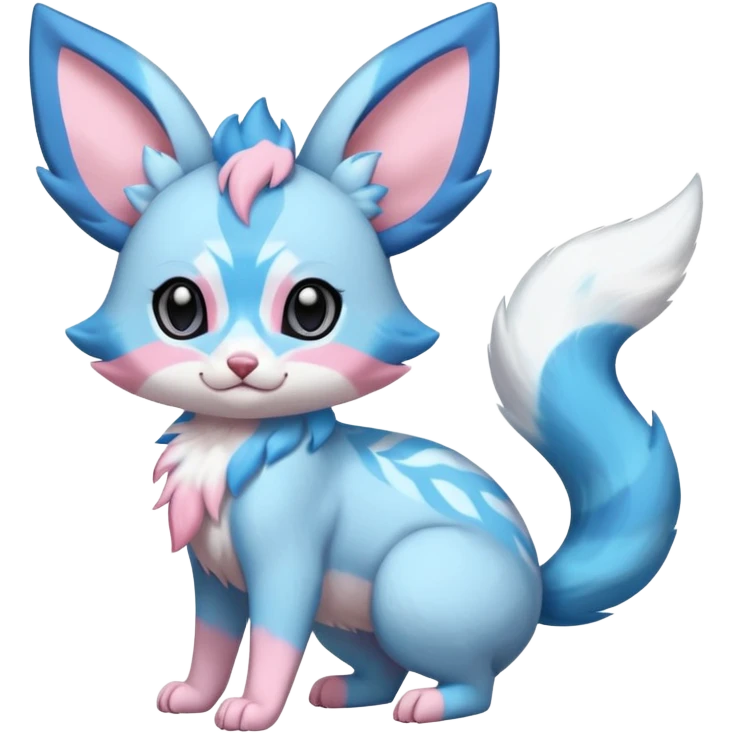 Rare realistic cute adorable epic aesthetic colorful Amaura-Sylveon-Glaceon-Civet-Genet-species-Fakemon-hybrid-creature, with markings, full body emoji