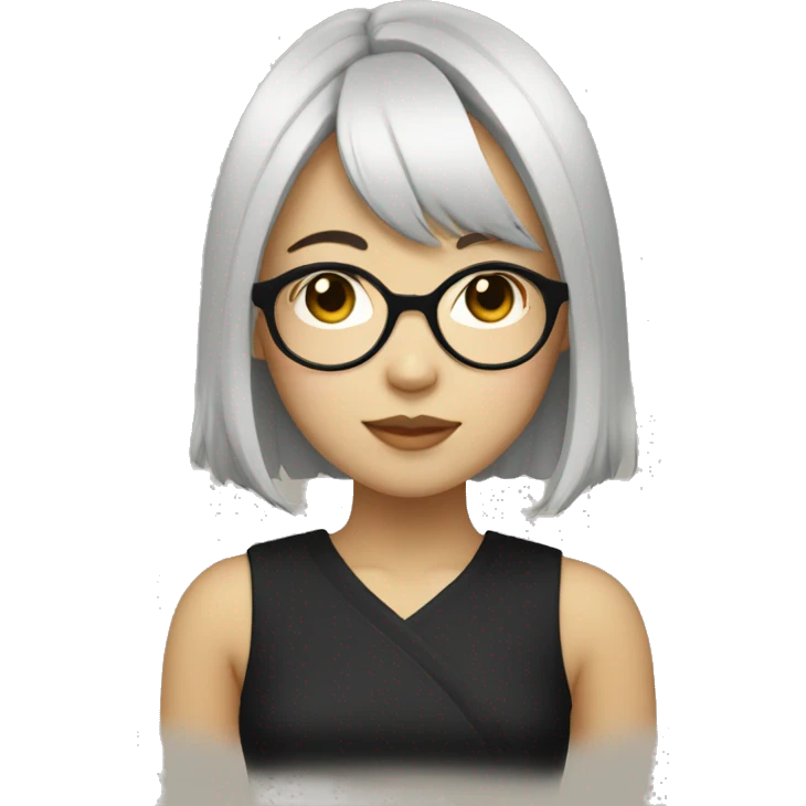 a japanese girl wearing gold round glasses and black medium length hair emoji