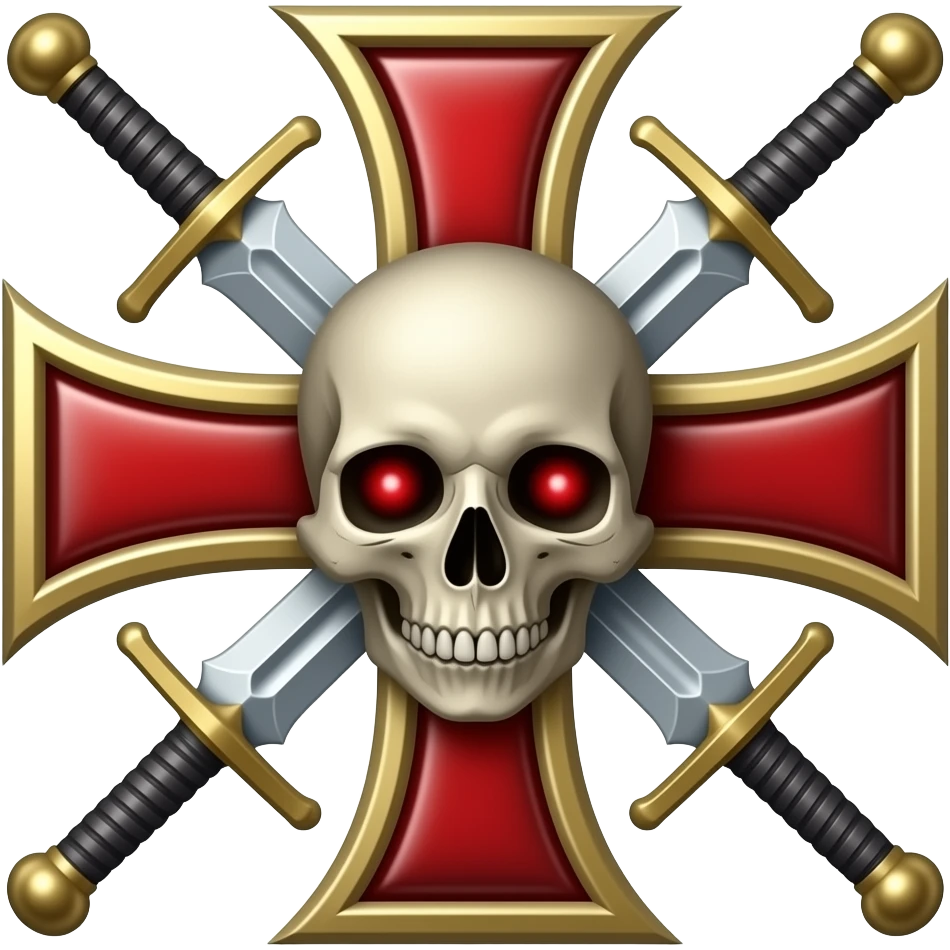 Templar cross with swords in middle and Skull with red eyes emoji
