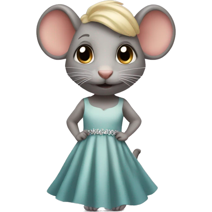 Rat with blond hair and eyelashes and a dress emoji