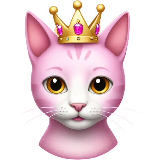 Pink cute sparkly, shimmery cat wearing a crown emoji