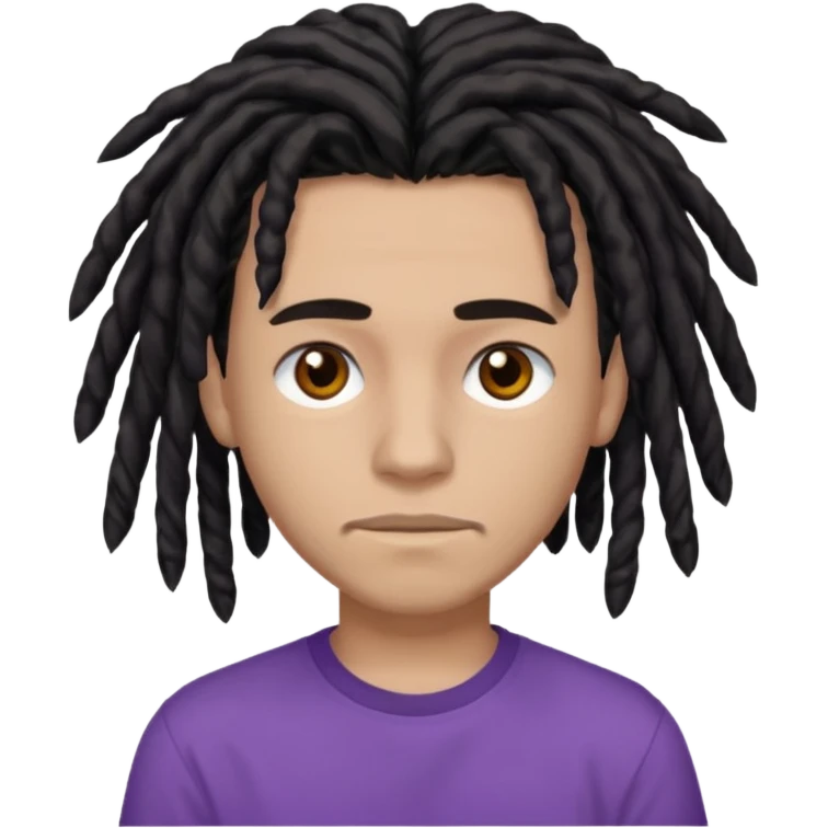 medium brown teen with black dreads and brown eyes that has a small faint mustache and purple shirt emoji