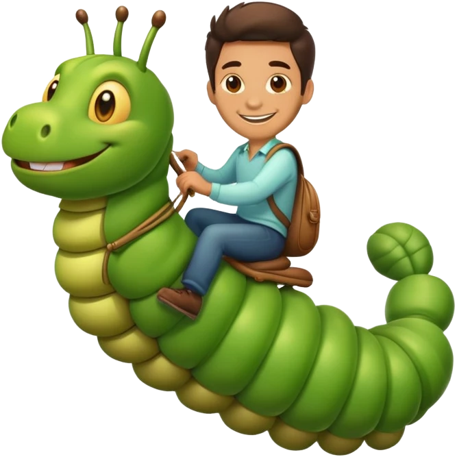 a man riding a green caterpillar emoji