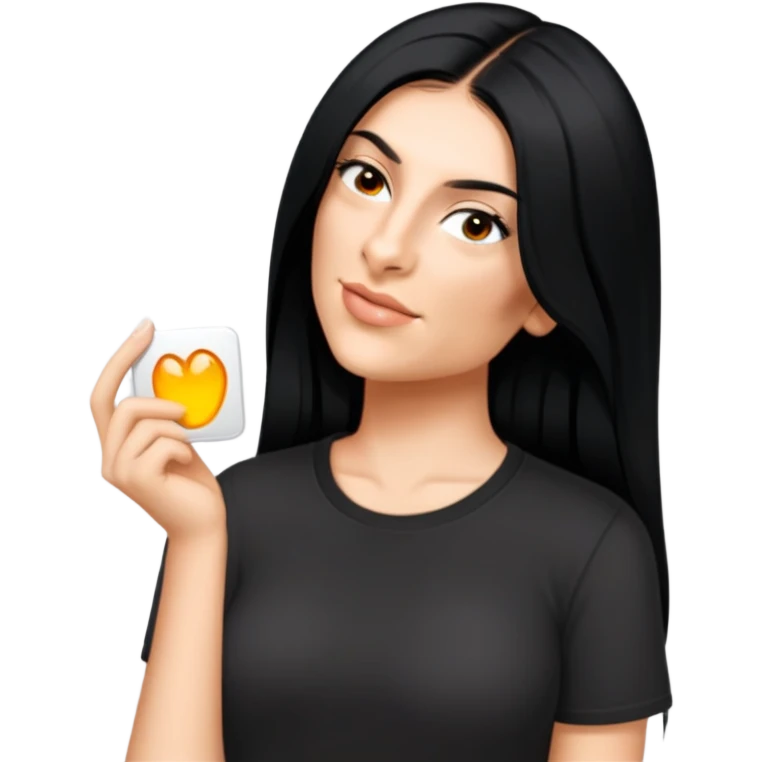 female, black shirt, long black hair emoji