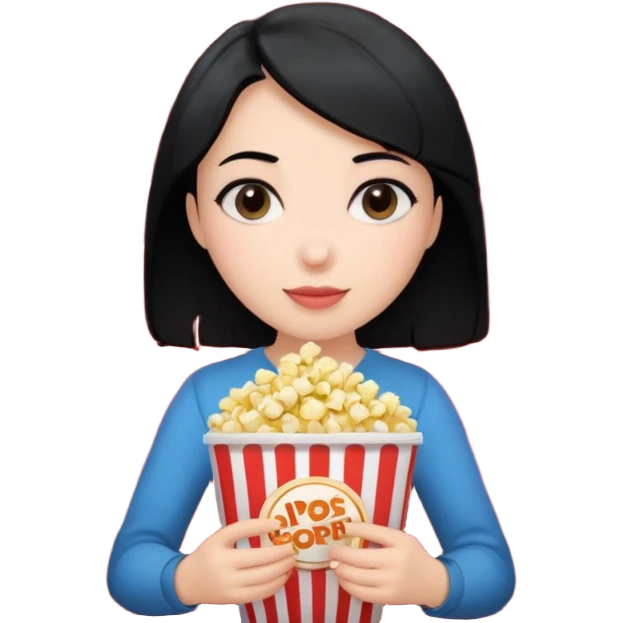 a girl with black hair holding popcorn in a cinema emoji