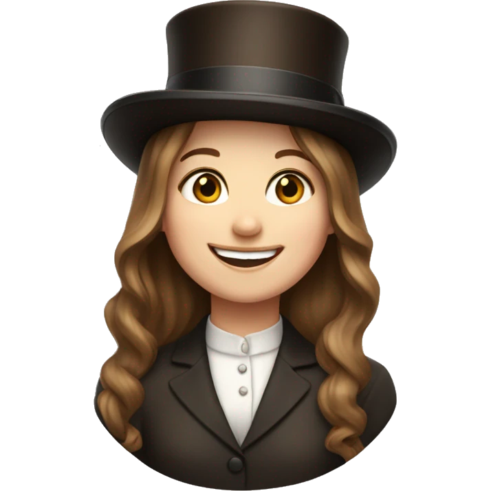 happy white girl - brown hair- in top hat emoji