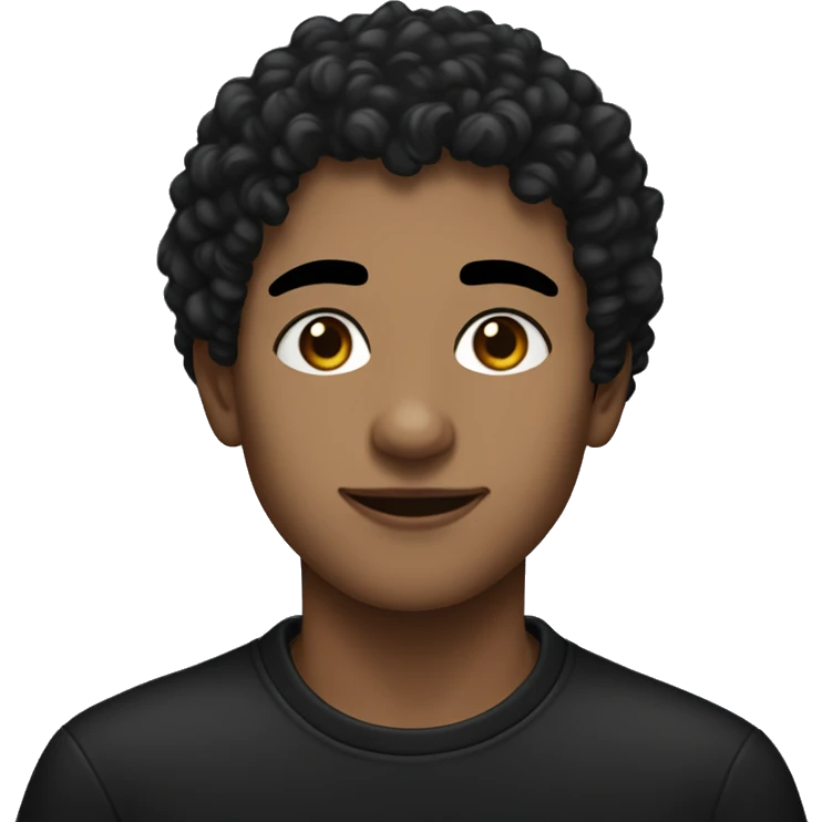 Create an emoji-style image of a young man with dark, curly hair, fair skin with a mole above his lip, wearing dark clothing and eyeliner.

 emoji