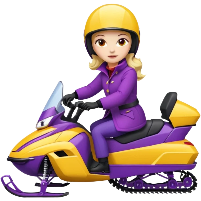 Woman wearing red coat  on purple and yellow snowmobile emoji