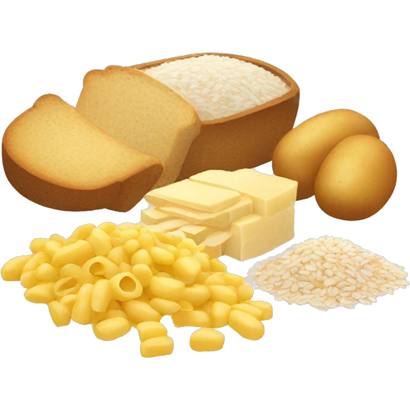 rice, macaroni, whole wheat bread, potato, oatmeal, cereals emoji