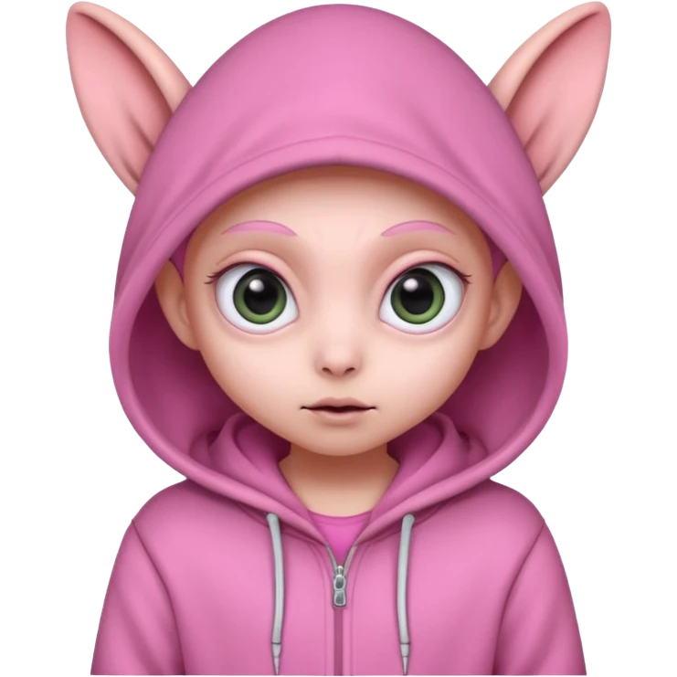 Aliens Pink, hoodie, cute big eyes, big ears, half body emoji
