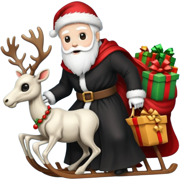 the Grim reaper dressed as Santa.... What gifts would be in his Sleigh.... What would his Sleigh likely look like.... Would the reindeer be skeletons, or ordinary reindeer emoji