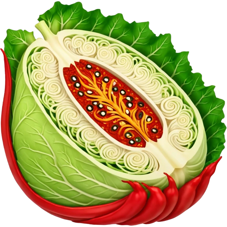spicy napa cabbage cross-section all red with chili seasoning no face emoji