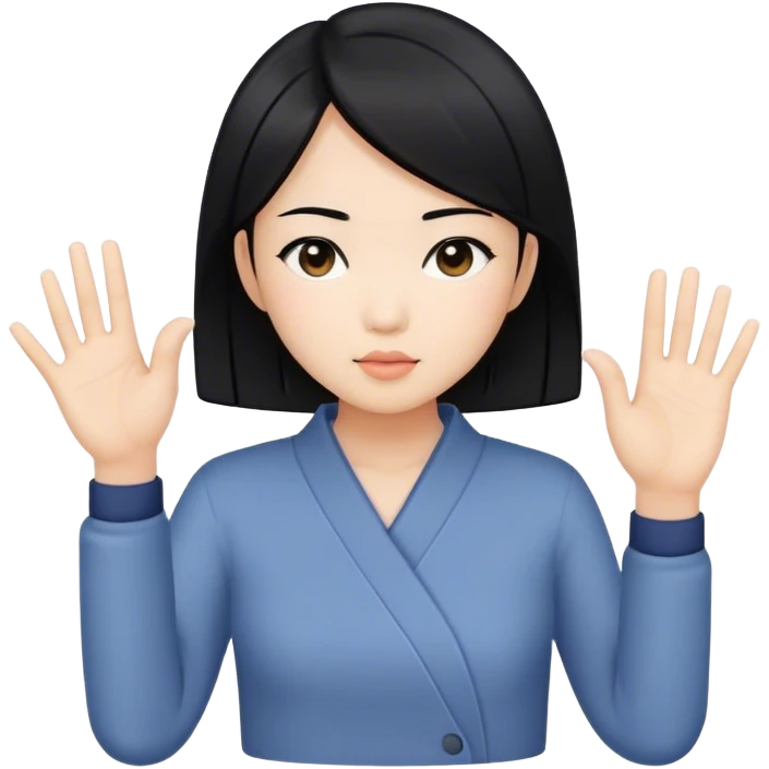 Asian Woman Gesturing with black bobbed hair who draws X-shape with her hand emoji