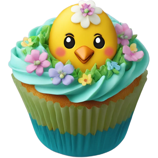 beautifully decorated Easter chick cupcake emoji