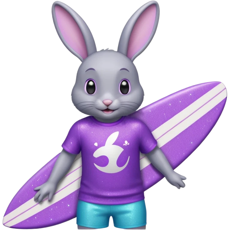 Glitter happy gray bunny purple cian surf emoji