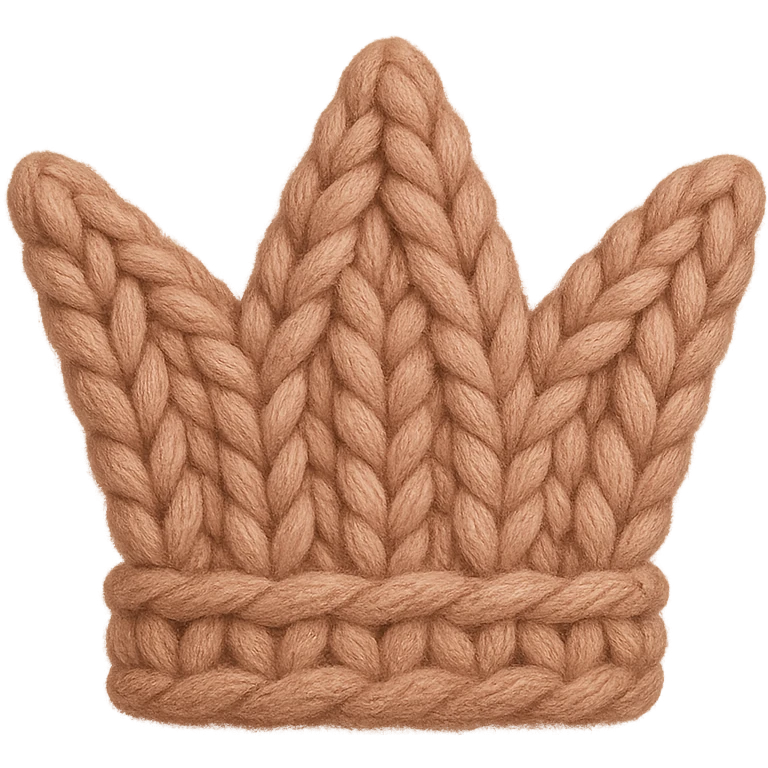 rose gold crown, metallic, soft pink, minimal background, knitted patch style emoji