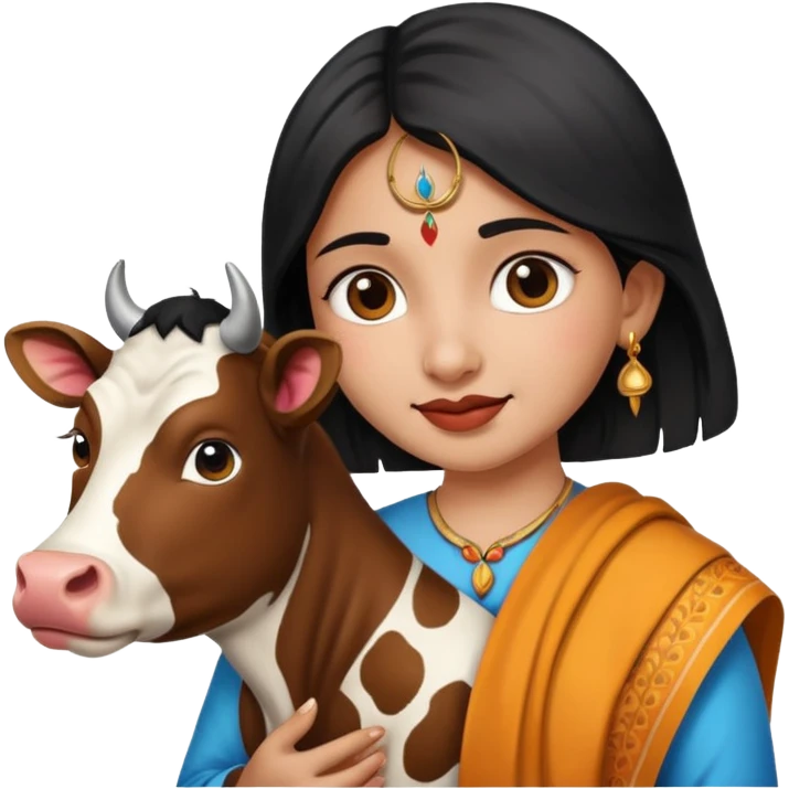 Indian girl with cow emoji