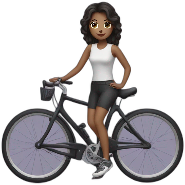 a girl with dark hair on a bicycle emoji