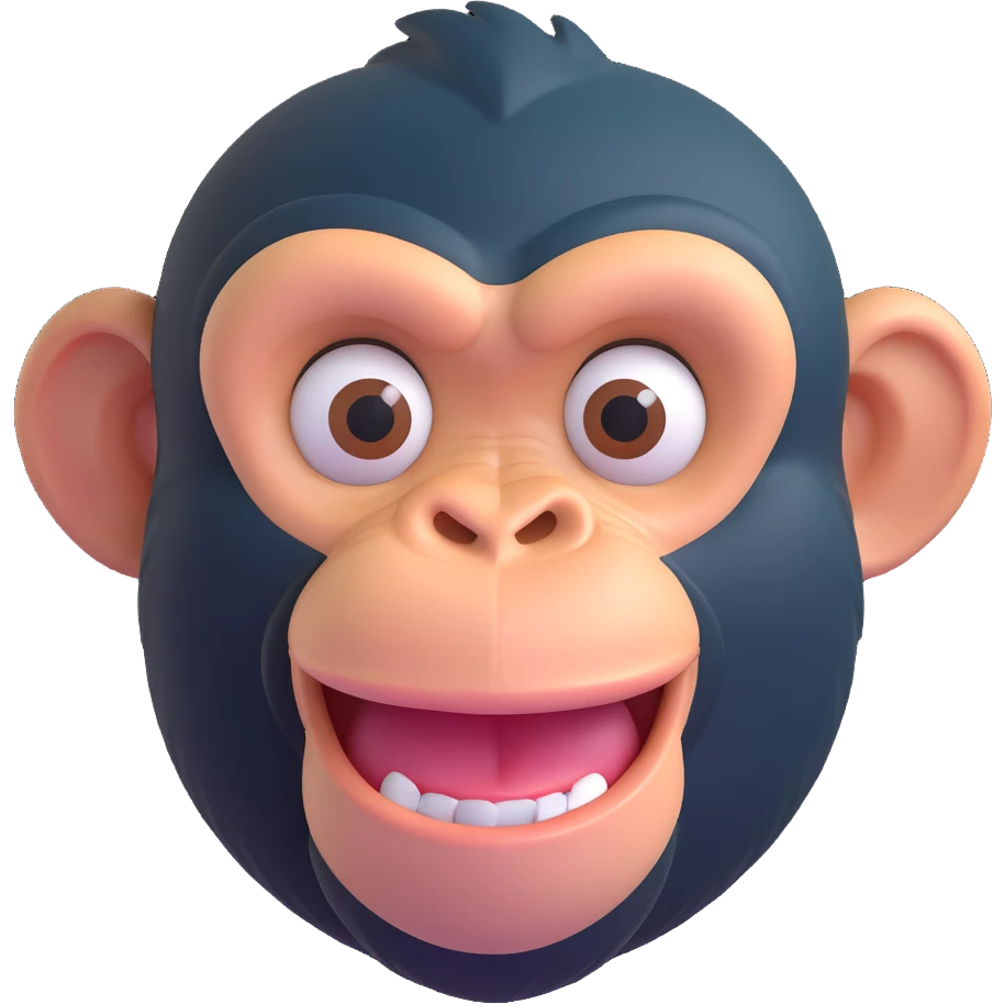 3D emoji style chimpanzee face, winking, cheeky expression emoji