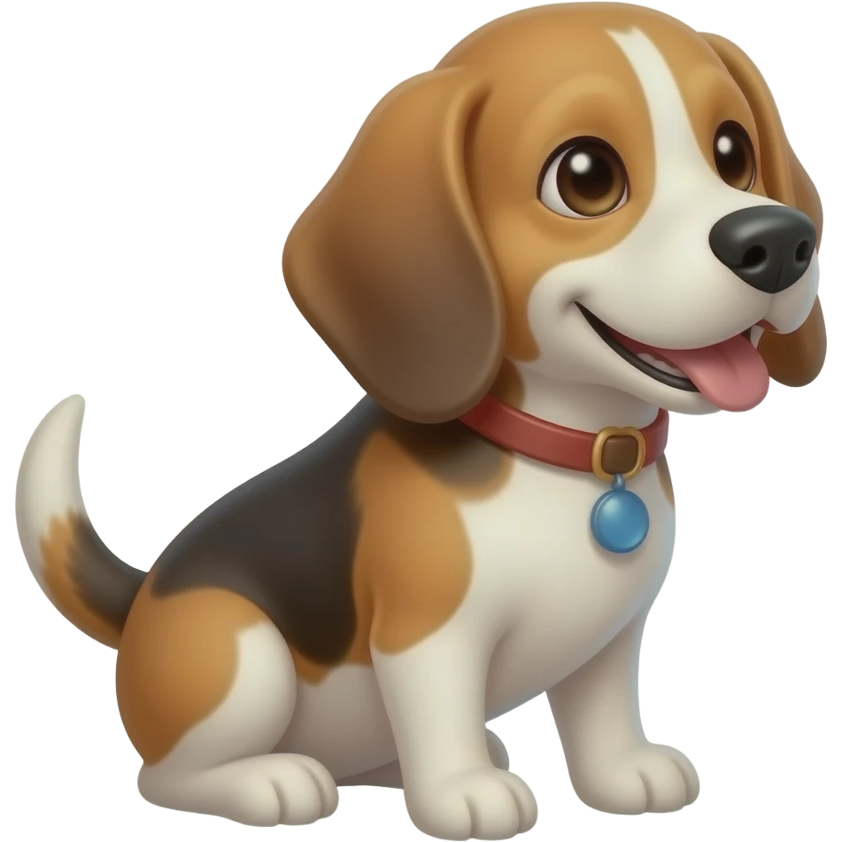 whole body,looking on right , sitting, happy, Beagle emoji