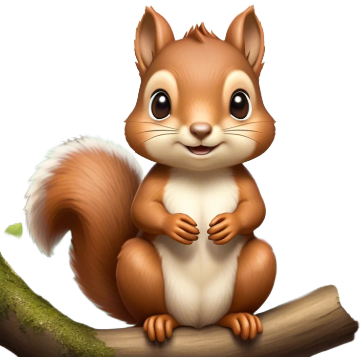 Cinematic Adorably Cute Squirrel Portrait Emoji, Perched with an alert, twinkling gaze and a playful tilt of its head, showcasing a small, nimble body with a bushy tail and delicate whiskers, Simplified yet irresistibly adorable features, highly detailed, glowing with a warm, sunlit glow, high shine, energetic and sprightly, stylized with an air of woodland whimsy, soft glowing outline, capturing the essence of a joyful squirrel that appears ready to scamper out of the screen with boundless charm! emoji