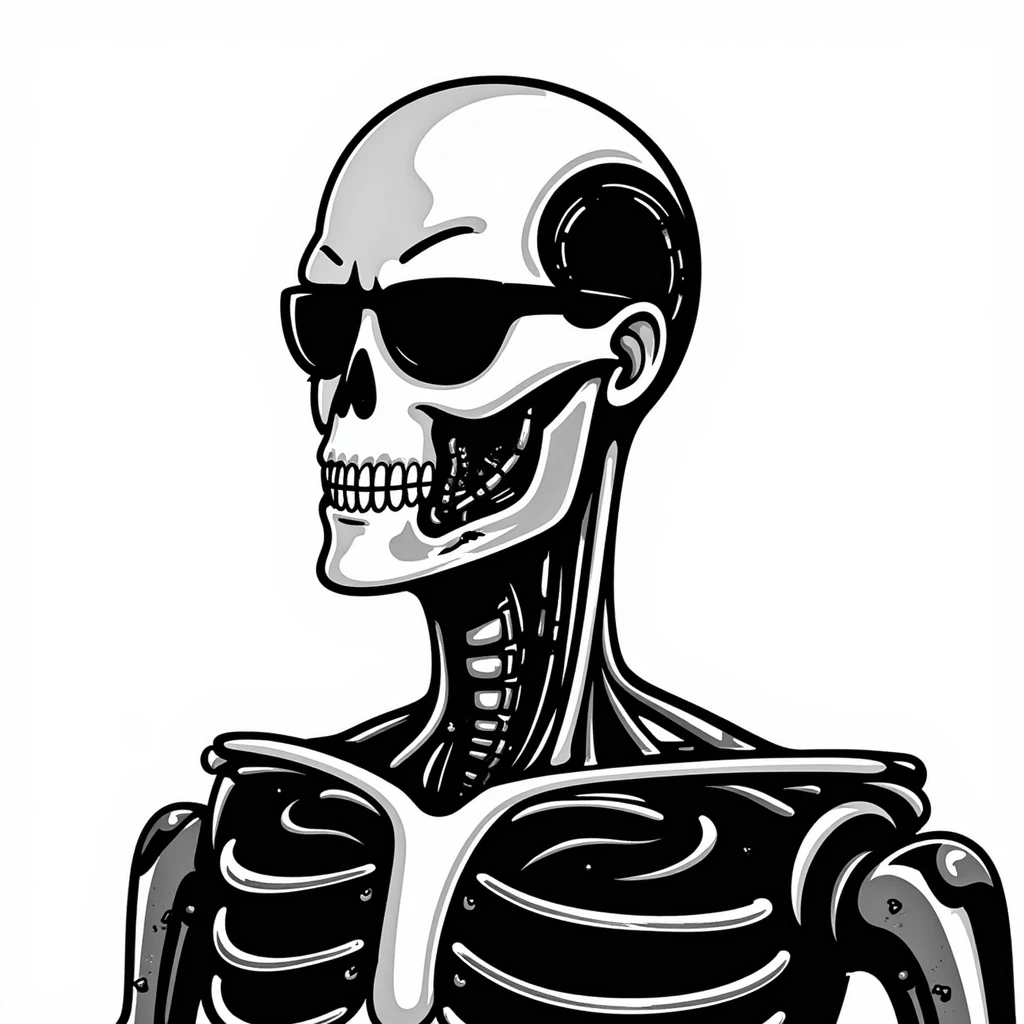 Realistic T-1000 terminator with liquid metal face transformation emoji