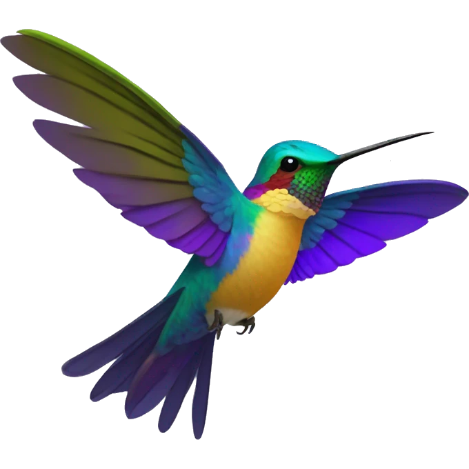 colibri en colores morados cabeza y pecho, alas azul, amarillo y morado emoji