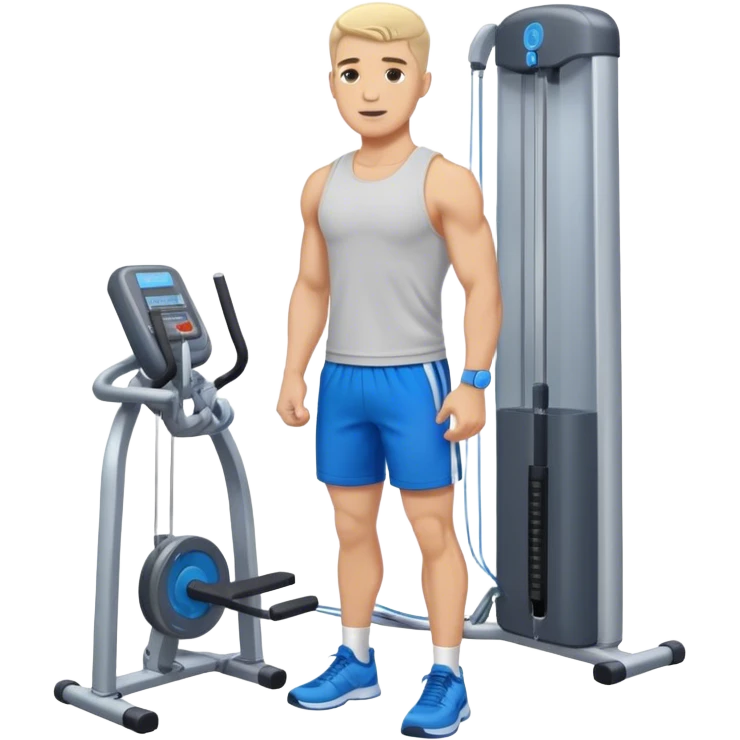standing fit man with blue shorts cable-machine-exercise emoji