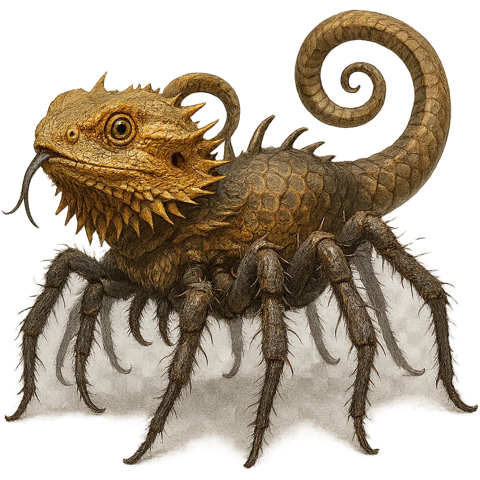 a creature that is a mix of a spider, a bearded dragon, and a snake, with features from all three animals blended together in a creative way, fantasy creature, detailed, imaginative emoji