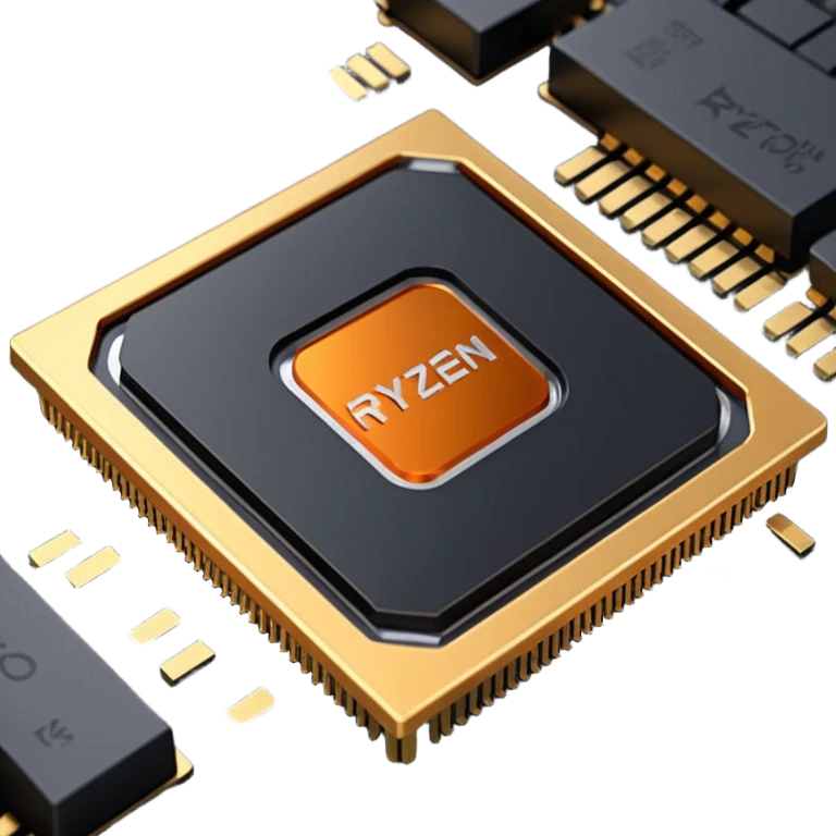 small modern computer chip with gold connectors, AMD Ryzen 7000 CPU emoji