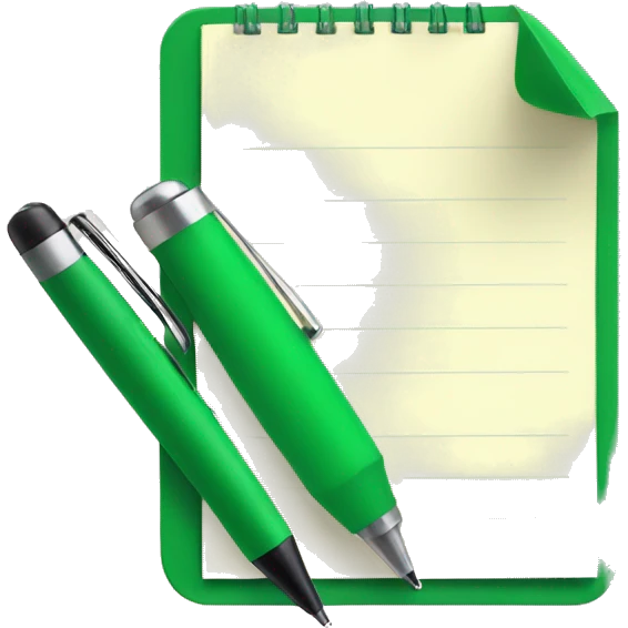 A pen and a green notepad emoji