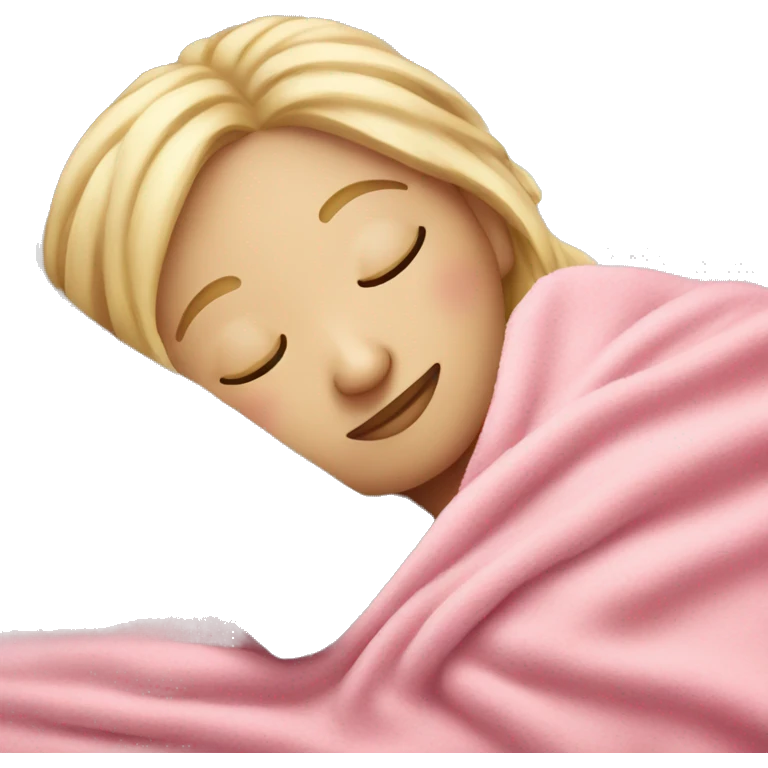 Blonde girl sleeping on left side in pink blanket emoji