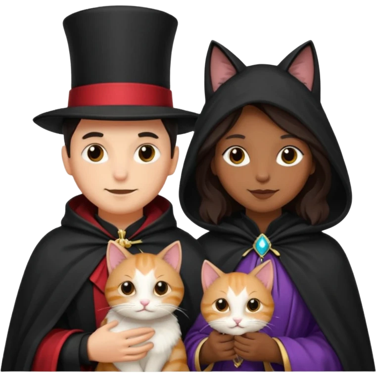 magician couple and their pet cat emoji