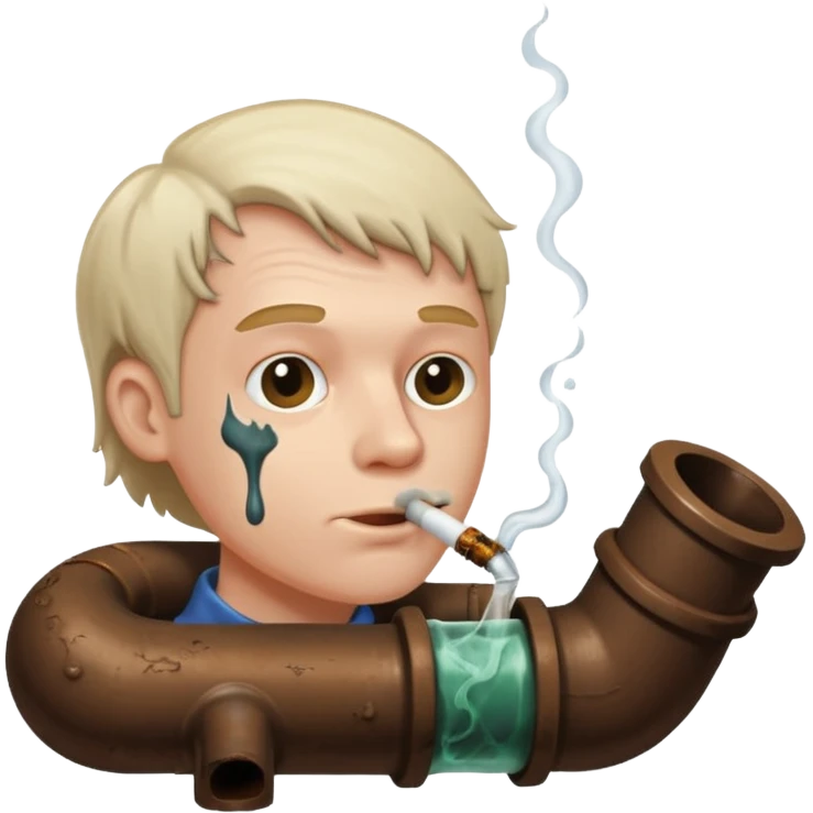 White guy smoking a sewer pipe with brown liquid overflowing and dripping down the side emoji