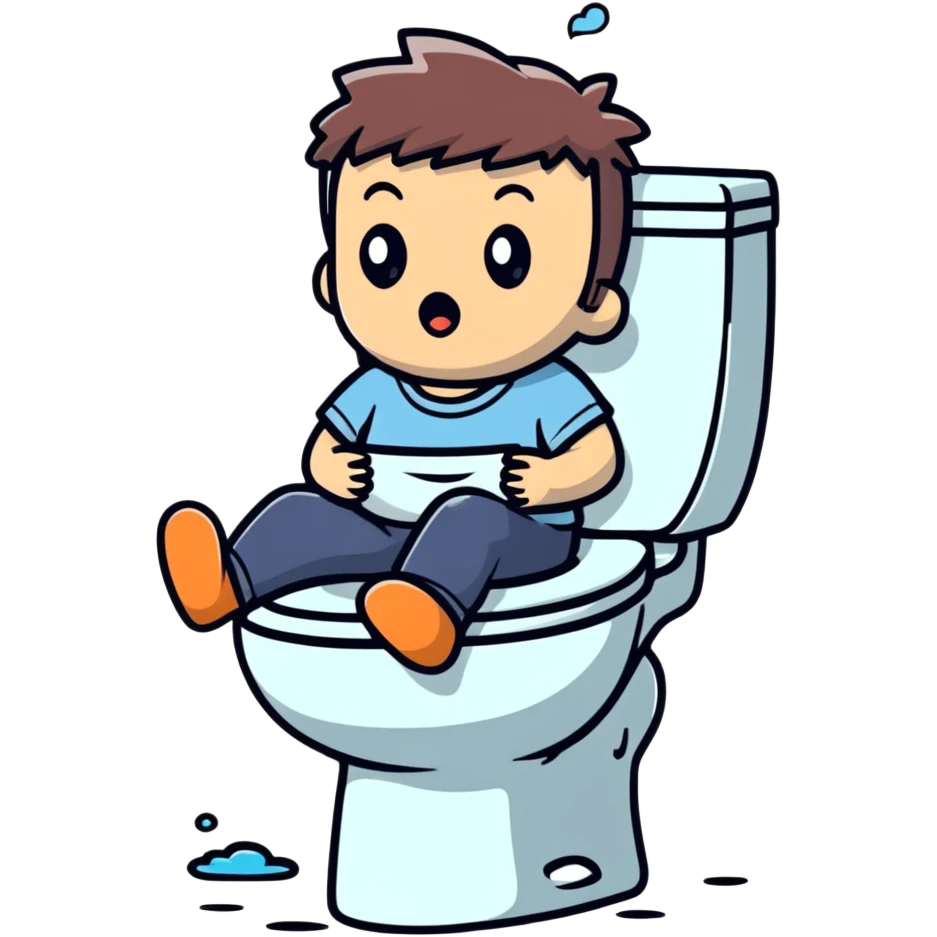 A person with a shocked expression sitting on toilet feeling the splash emoji