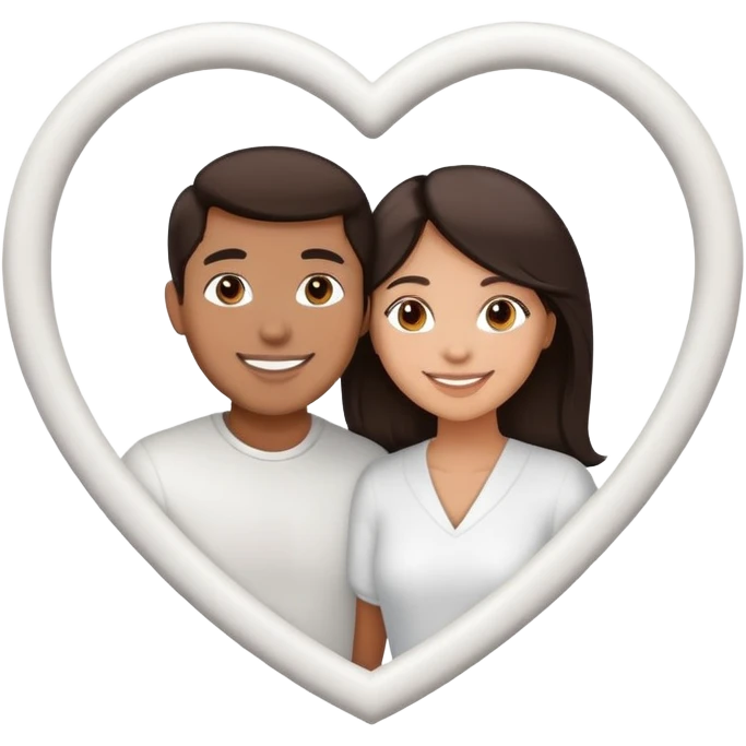 A couple with dark brown hair and mixed skin tone inside a white heart emoji