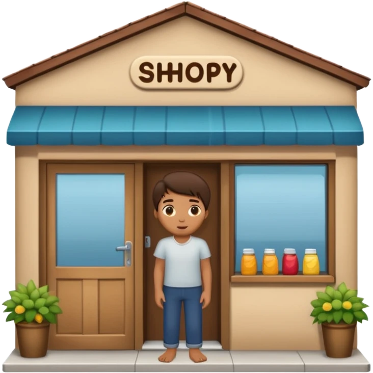 grown  2D line-drawn character + small shop emoji