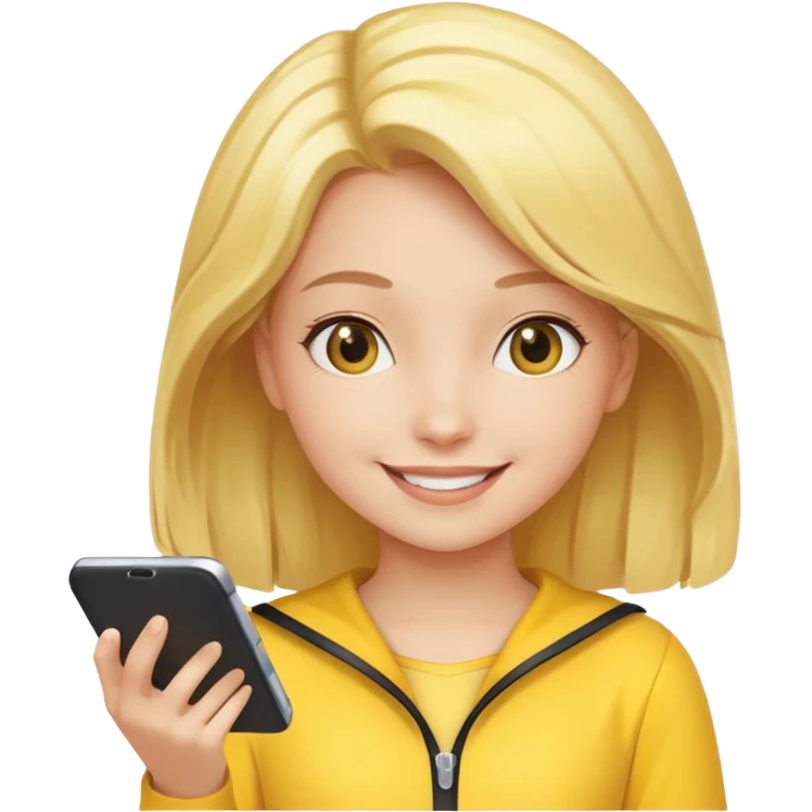 Девушка со светлыми волосами весёлая красивом костюме жёлтом сидит и планирует свое будущее  emoji