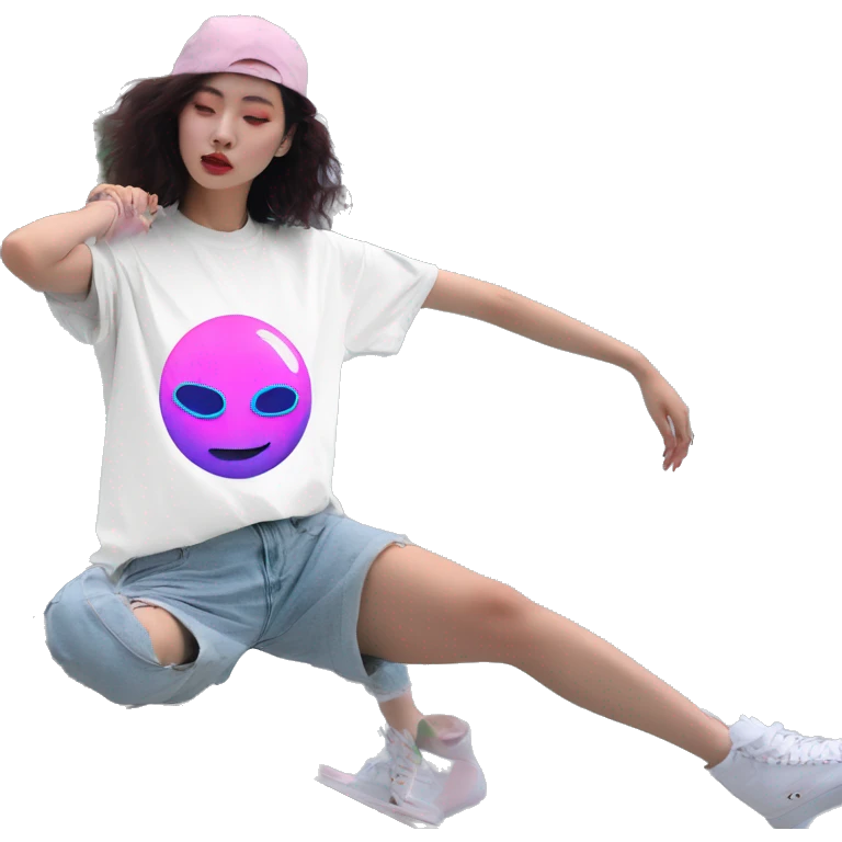 Vaporwave person dancing Skater fashion aesthetic baggy clothes graphic t shirt 420 emoji