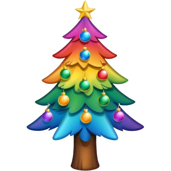 A Christmas tree with rainbow colors spread from inside to out with a middle Christmas tree shape hole emoji