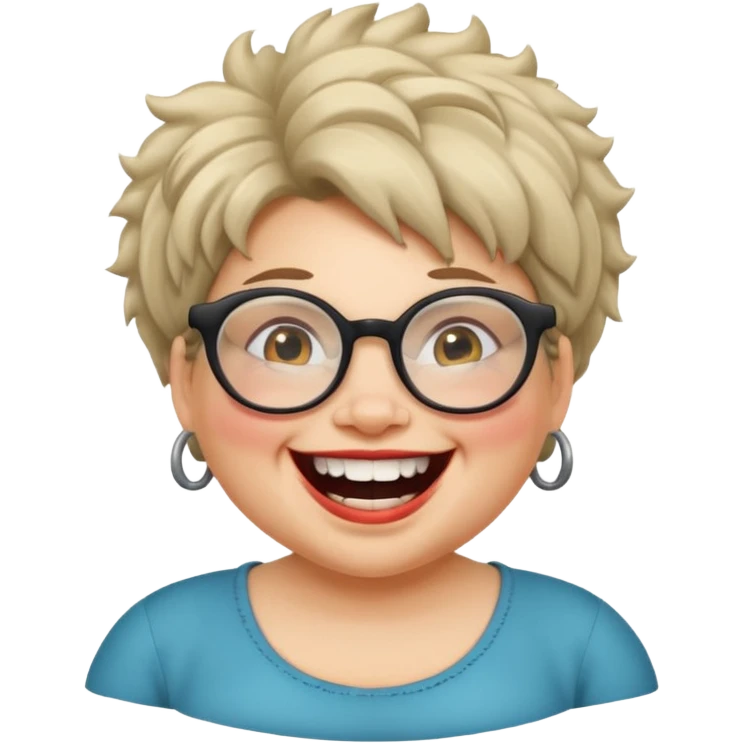 short fat lady with glasses ,crooked teeth and crazt hair emoji