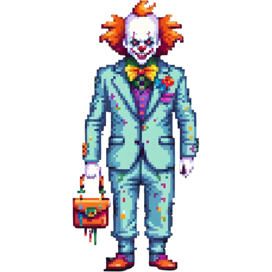 demonic clown wearing a leisure suit with accessories emoji