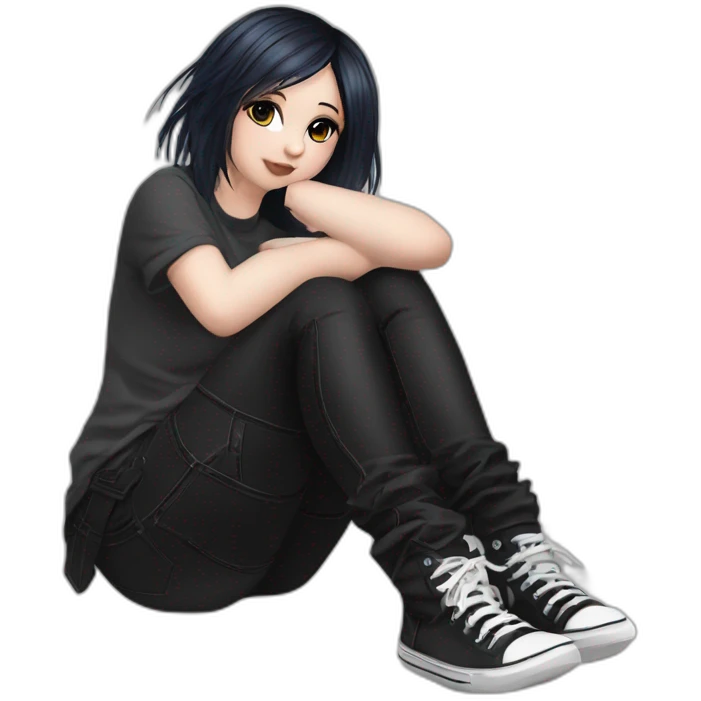 curvy emo girl sits on the floor черная юбка белые трусики рваные полосатые чулки emoji