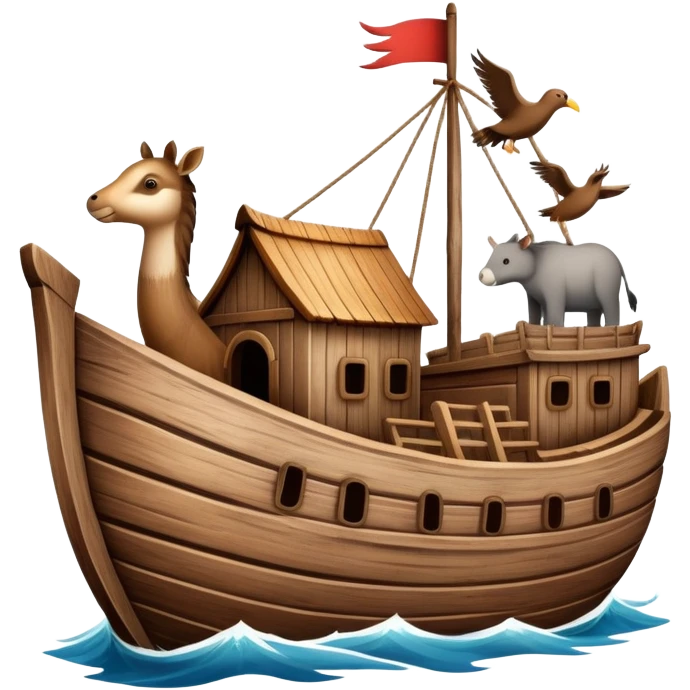 Noah's ark wooden boat with animals emoji