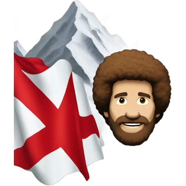 bob ross painting with a background of a hammer and sickle red flag emoji