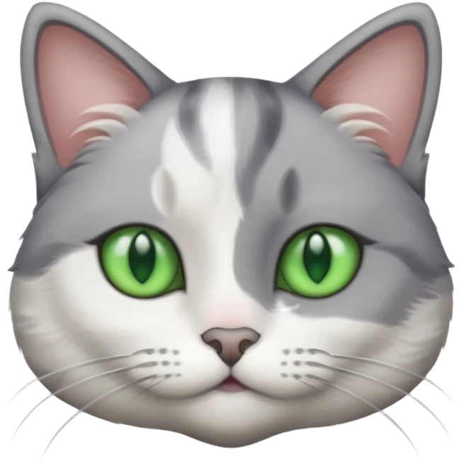 fai un gatto grigio e bianco con gli occhi verdi emoji